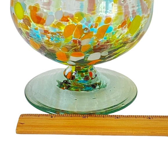Vintage Hand Blown Confetti Art Glass Brandy Snifter Handmade Multicolor Heavy - Picture 5 of 9